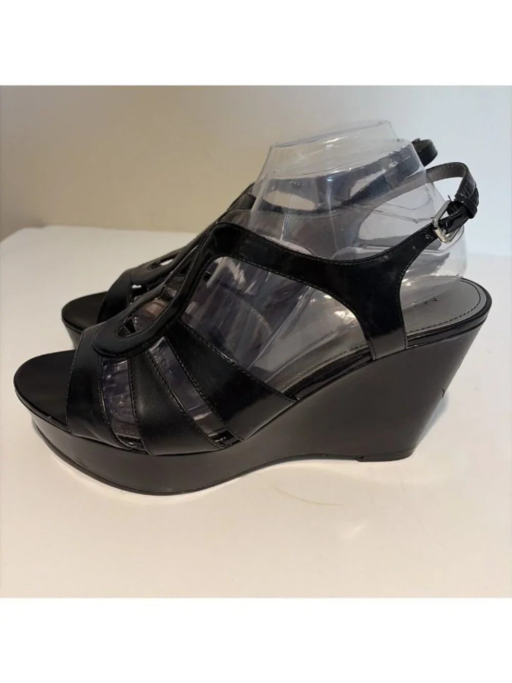 Y2K Chunky Wedged Platform Sandals Size 10 Black Strappy Wedge Disco Grunge Alt